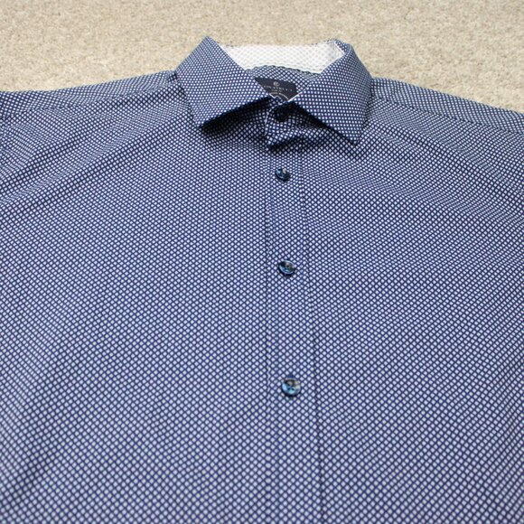 Construct Shirt Mens 17, 32/33 Blue Geometric Slim Fit 4 Way Stretch Flip Cuff - Picture 5 of 13